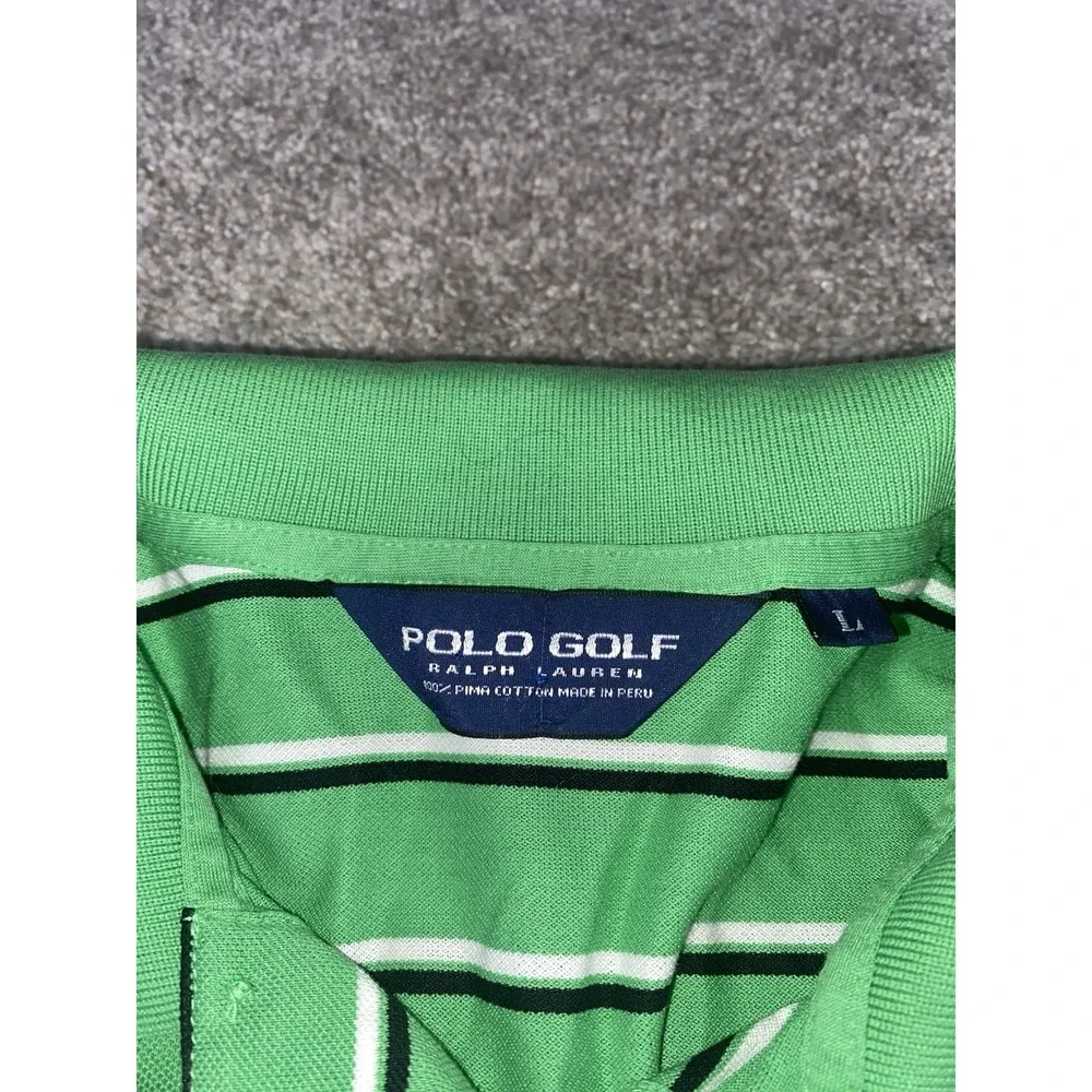 Polo Ralph Lauren Golf Pima Cotton Shirt Mens‎ Large Green/White/Black Striped